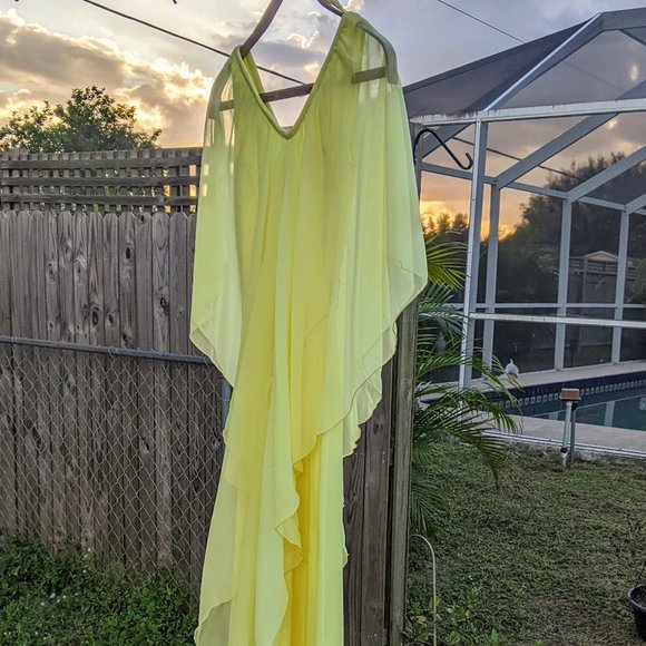 Vintage Yellow Goddess Long Dress with Chiffon Drape and Waist Tie - X-Small? - Picture 3 of 16